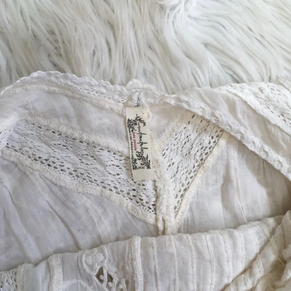 Free People Intimately White Short Sleeve Lace Mini Boho Cottagecore Dress M